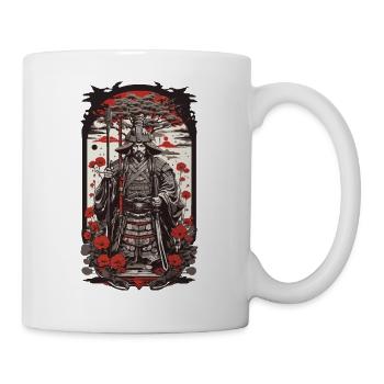 Retro Samurai Shogun & Farbholzschnitt Design - Tasse - Weiß - Rechts
