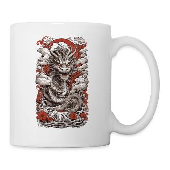 Ukiyo-E Drache: Retro Japanischer Streetwear - Tasse - Weiß - Rechts