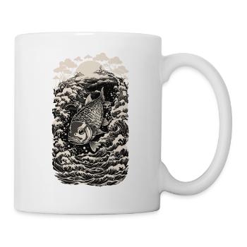 Karpfen & Wellen Ukiyo-E Kunst Fischer Design - Tasse - Weiß - Rechts