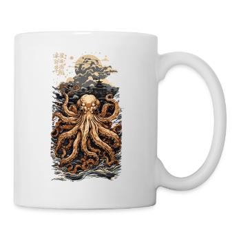 Ukiyo-E Oktopus Japanisches Meer und Fischer - Tasse - Weiß - Rechts
