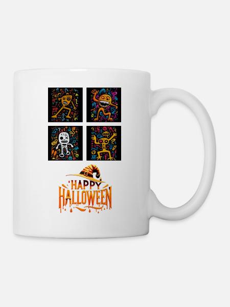Night's Dance: Halloween Figures in Pop Art style. - Mug - white