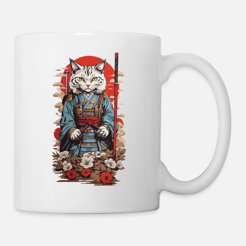 Samurai Katze Retro Japan Aesthetic Katzen Design - Tasse - Weiß