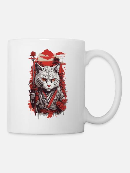 Chat asiatique dans un style de chat japonais rétro - Mug blanc - blanc