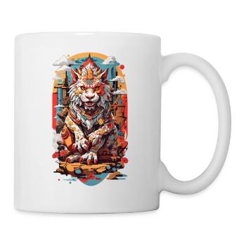Japanischer Yokai Löwe Anime Tokiyo Retro Stil - Tasse - Weiß - Rechts