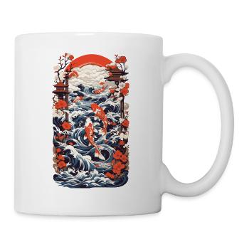 Japan Koi Retro Art Fisch Design Ukiyo-E Stil - Tasse - Weiß - Rechts