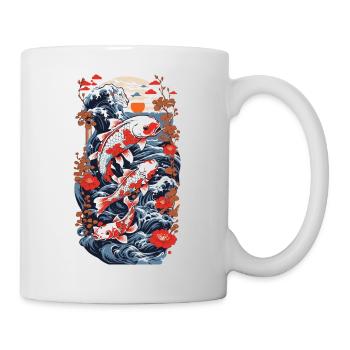 Koi Karpfen mit Wasserblumen Ukiyo-E Kunststil - Tasse - Weiß - Rechts