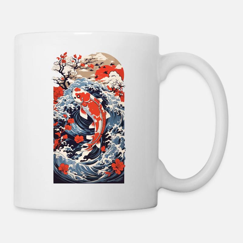 Japanischer Koi Ukiyo-E Fisch und Wasser Japan - Tasse - Weiß