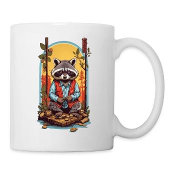 Raton laveur chanceux Japon rétro Kanji Design Style - Mug blanc - blanc - Droite