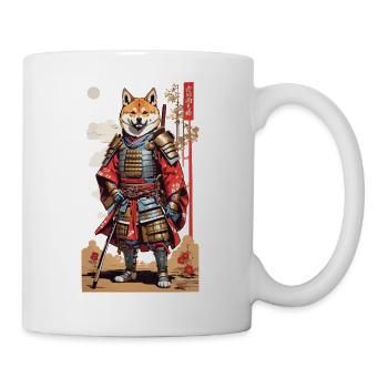 Samurai Shiba Hund Retro Japan Kunst Design - Tasse - Weiß - Rechts