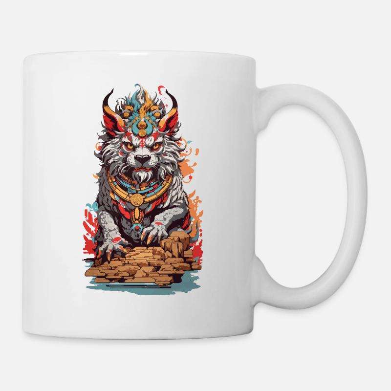 Asiatischer Tempellöwe Ästhetik Chinesischer Löwe - Tasse - Weiß