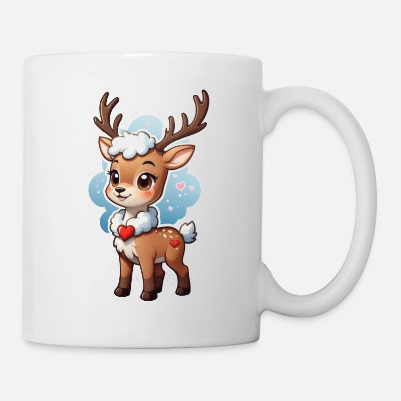 Cerf mignon père noël cerf d’hiver avec des coeurs - Mug blanc - blanc