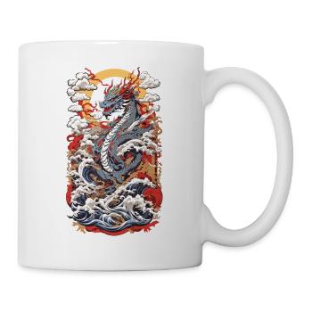 Ukiyo-E Stil Asiatischer Drache Retro Design - Tasse - Weiß - Rechts