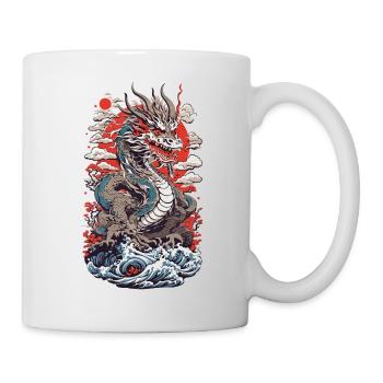 Japanese Dragon Ukiyo-E Style with Kanagawa Wave - Mug - white - Right