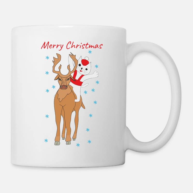 Katze auf dem Hirsch - Tasse - Weiß