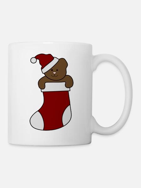 Teddy Socke Nikolaus Mütze Weihnachten Bär - Tasse - Weiß