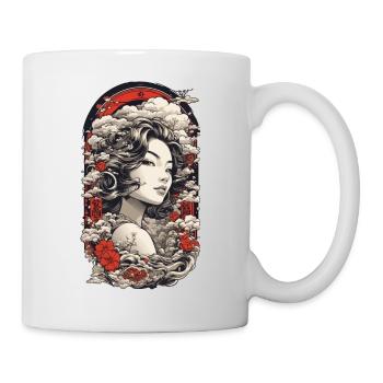 Vintage Ukiyo-e Asiatische Schönheit mit Kanji - Tasse - Weiß - Rechts