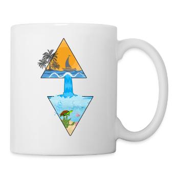 Summer motif with waterfall and palm tree in triangles - Mug - white - Right