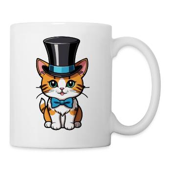 Katze mit Hut und Fliege - Tasse - Weiß - Rechts