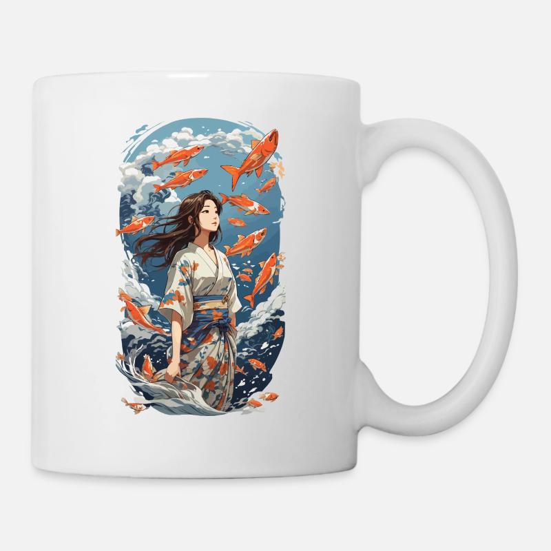 Japanische Ästhetik Kimono Koi Mädchen Design - Tasse - Weiß
