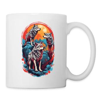 Funny Wolf Gang Colorful Moon Howling - Mug - white - Right