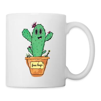 Süßer Kaktus mit Topf und Schild - free hugs - Tasse - Weiß - Rechts