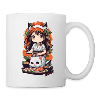 Kawaii Anime Sushi Kemomimi Master with Cat - Mug - white - Right