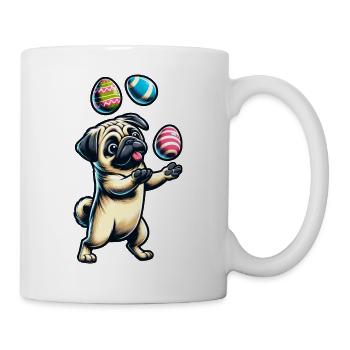 Easter Pug Juggling Eggs, Artist Dog - Mug - white - Right
