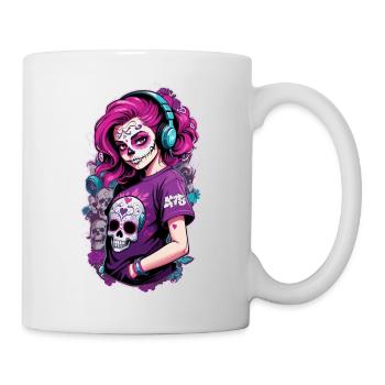 Sugar Skull Girl with Pink Hair & Blue Headphones - Mug - white - Right