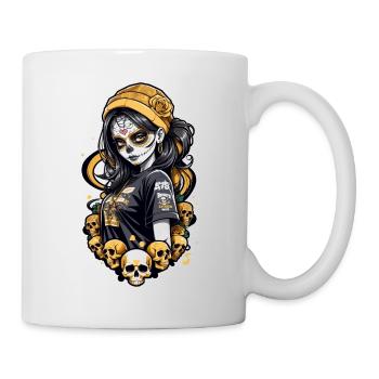 Sugar Skull Girl with Yellow Hat and Skulls - Mug - white - Right