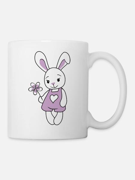 Cute cartoonish rabbit with flower - Mug - white
