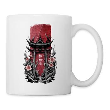 Ruhige Blüten: Japanisches Schreintor mit Flora - Tasse - Weiß - Rechts