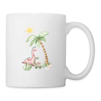 Dino Familie unter sonnigen Palmen verspielt - Tasse - Weiß - Rechts