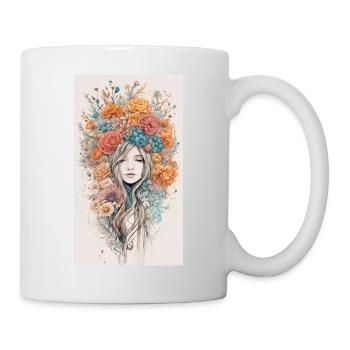 Floral Elegance: Captivating Faces in Bloom - Mug blanc - blanc - Droite