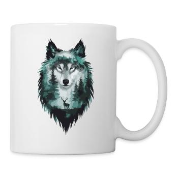 Majestätischer Wolf und Hirsch Natur Kunst - Tasse - Weiß - Rechts
