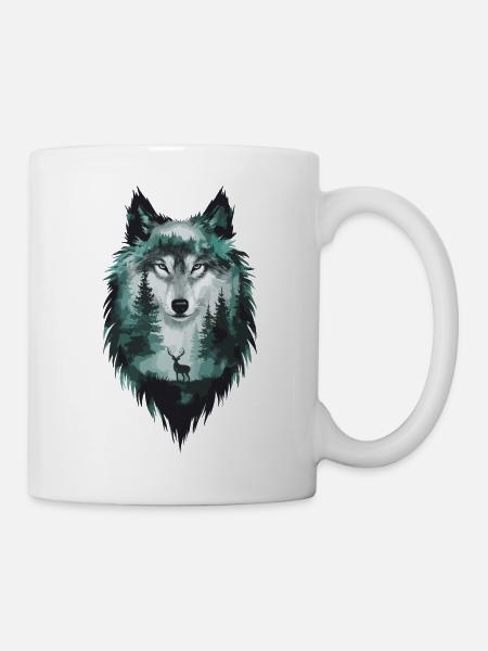 Majestätischer Wolf und Hirsch Natur Kunst - Tasse - Weiß