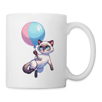 Katze mit Luftballon - Tasse - Weiß - Rechts