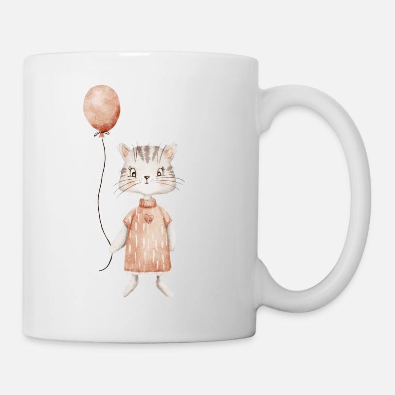Süße Katze mit Luftballon - Tasse - Weiß