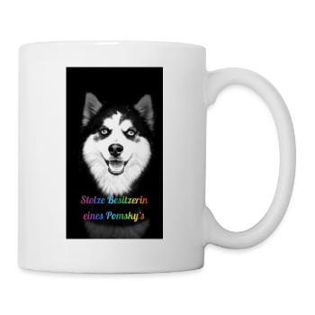 Stolze Besitzerin eines Pomsky`s - Tasse - Weiß - Rechts