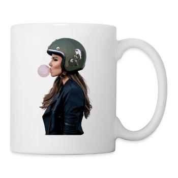 Coole Motorradfahrerin Bikerin kaut Kaugummi - Tasse - Weiß - Rechts