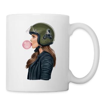 Coole Motorradfahrerin Bikerin kaut Kaugummi - Tasse - Weiß - Rechts