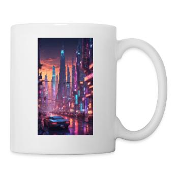Futuristische Stadtlandschaft bei Nacht - Tasse - Weiß - Rechts