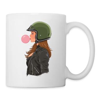 Coole Motorradfahrerin Bikerin kaut Kaugummi - Tasse - Weiß - Rechts