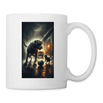 Hund und Katze spielen mit einem Ball - Tasse - Weiß - Rechts