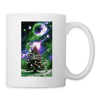 Astronauten schmücken Weihnachtsbaum im Weltraum - Tasse - Weiß - Rechts