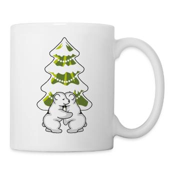 Deux oursons polaires s’étreignant près d’un arbre de Noël - Mug blanc - blanc - Droite