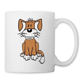 chien assis mignon petit chiot heureux animal de compagnie - Mug blanc - blanc - Droite