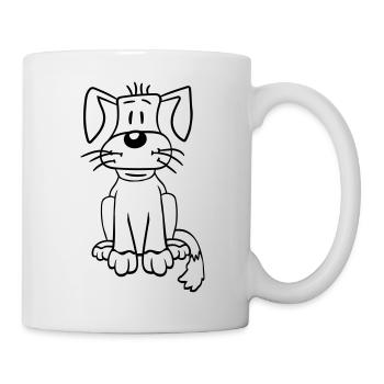 chien assis mignon petit chiot heureux animal de compagnie - Mug blanc - blanc - Droite