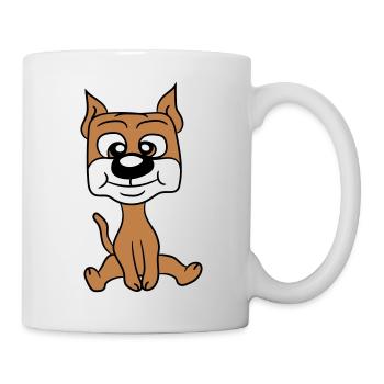 chien assis mignon petit chiot heureux animal de compagnie - Mug blanc - blanc - Droite