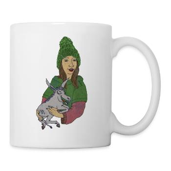 Two fat friends, child with small donkey in his arms - Mug - white - Right