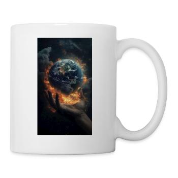 Darstellung einer Hand, die scheinbar die Erde häl - Tasse - Weiß - Rechts